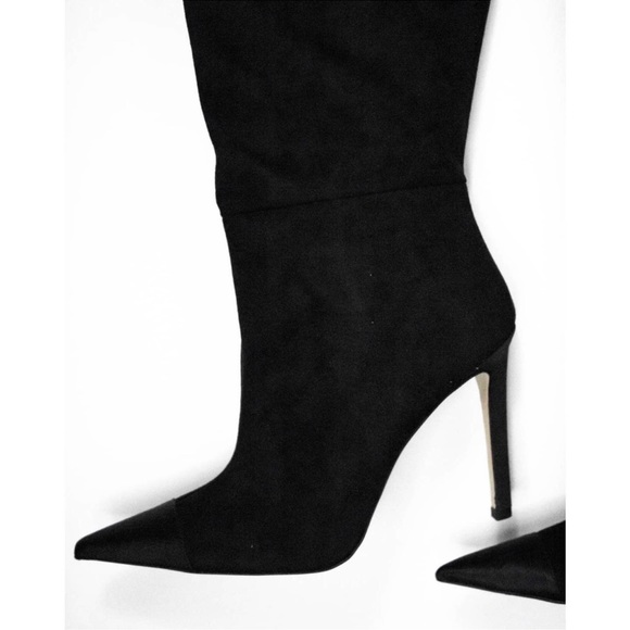 Good American Black Suede Over The Knee Boots 13, Thigh High Heeled Boots - Picture 4 of 16